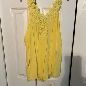 Yellow Lace Trim Sleeveless Top